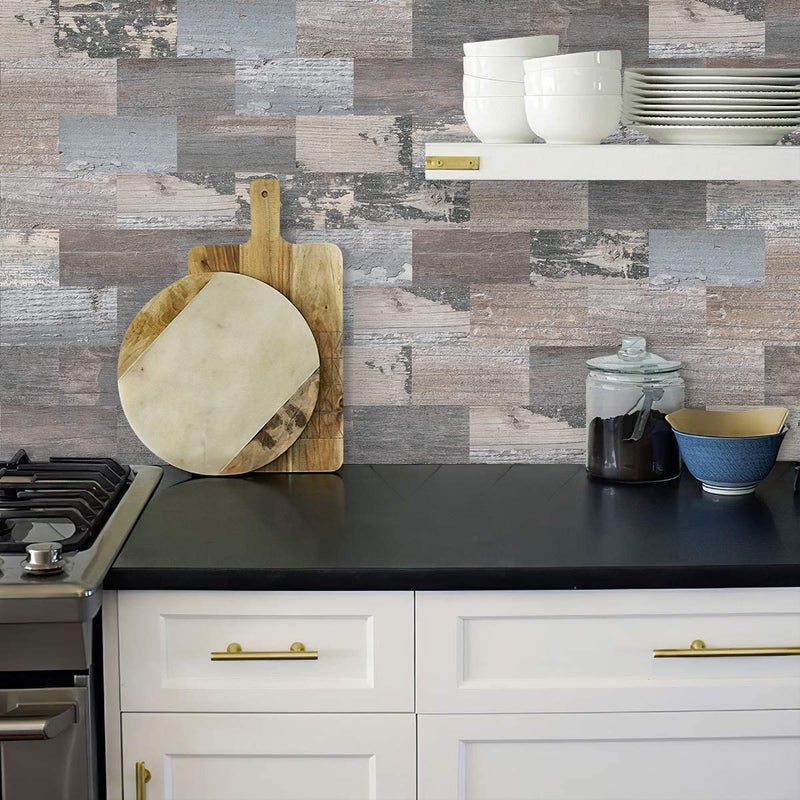 DEWOO Peel and Stick Rustic Backsplash Wall Tile Self Adhesive for Kitchen Farmhouse Faux Wood Look (10-Sheet, 13.5" x 11.4") - Image 4
