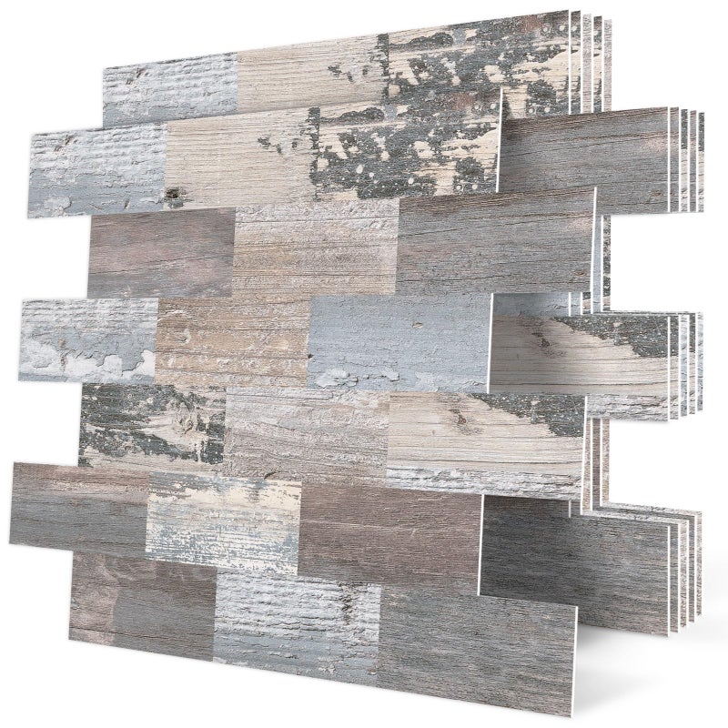 DEWOO Peel and Stick Rustic Backsplash Wall Tile Self Adhesive for Kitchen Farmhouse Faux Wood Look (10-Sheet, 13.5" x 11.4") - Image 1