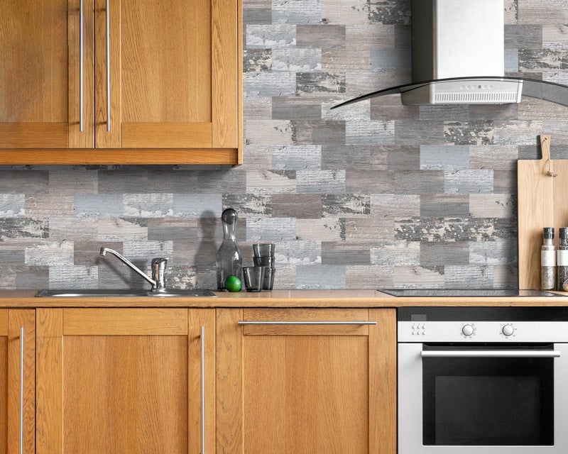 DEWOO Peel and Stick Rustic Backsplash Wall Tile Self Adhesive for Kitchen Farmhouse Faux Wood Look (10-Sheet, 13.5" x 11.4") - Image 2