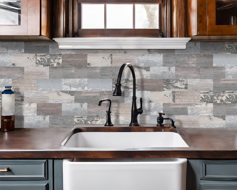 DEWOO Peel and Stick Rustic Backsplash Wall Tile Self Adhesive for Kitchen Farmhouse Faux Wood Look (10-Sheet, 13.5" x 11.4") - Image 3