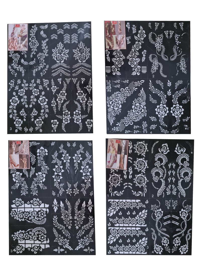 Set of 4 Henna Designs Large Size Mould Stickers for Hand and Feet - Image 1
