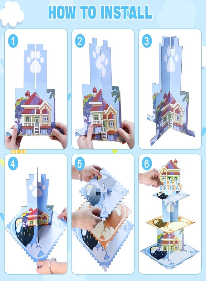 Lukinuo Blue Dog Birthday Party Cake Stand 3 Tier Blue Dog Theme Cupcake Stand Dessert Tower Holder for Baby Shower Birthday Cake Table Dessert Tower Decorations - Image 3