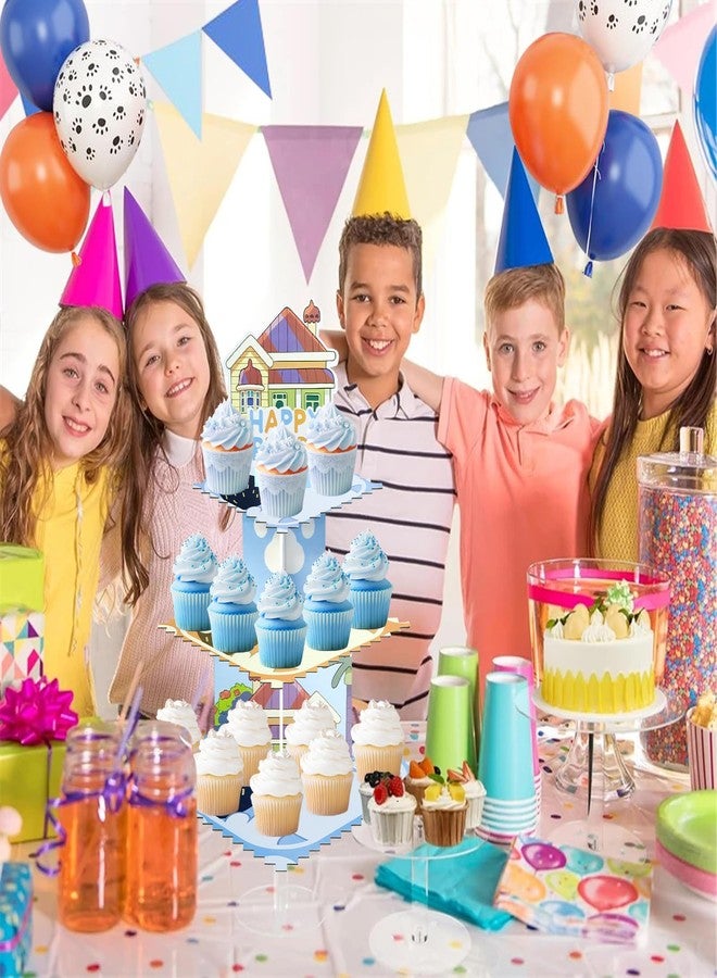 Lukinuo Blue Dog Birthday Party Cake Stand 3 Tier Blue Dog Theme Cupcake Stand Dessert Tower Holder for Baby Shower Birthday Cake Table Dessert Tower Decorations - Image 5