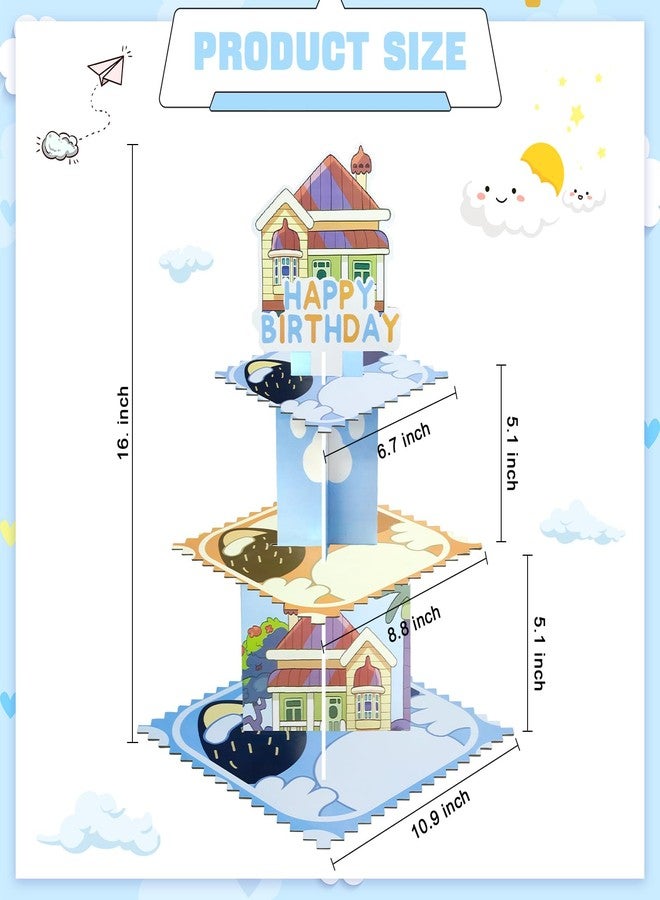 Lukinuo Blue Dog Birthday Party Cake Stand 3 Tier Blue Dog Theme Cupcake Stand Dessert Tower Holder for Baby Shower Birthday Cake Table Dessert Tower Decorations - Image 2
