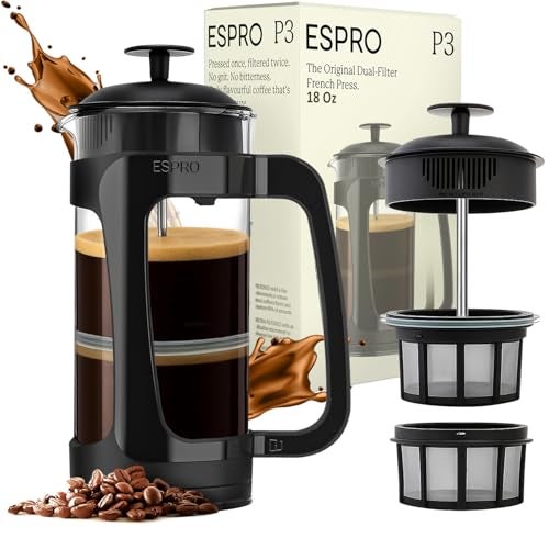 ESPRO P3 French Press Coffee Maker – Patented Double Micro-Filter for Grit-Free Brew, Heat Resistant thicker Borosilicate Glass Coffee press – (18 oz) - Image 1