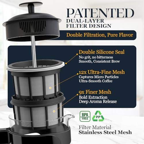 ESPRO P3 French Press Coffee Maker – Patented Double Micro-Filter for Grit-Free Brew, Heat Resistant thicker Borosilicate Glass Coffee press – (18 oz) - Image 3