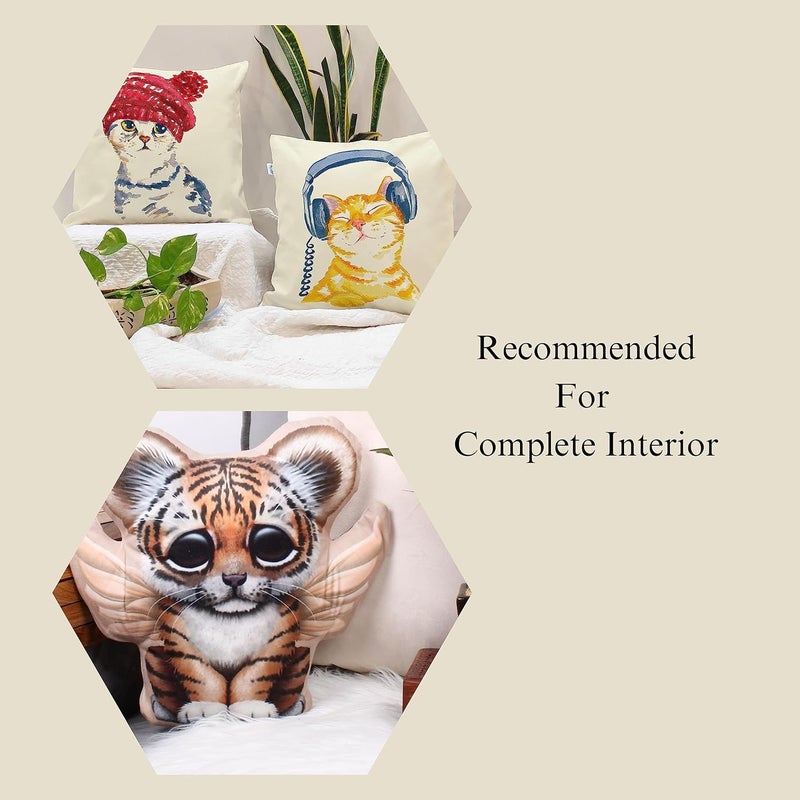 STITCHNEST Set of 2 Jute Cushion Covers – 16x16 Inches – Cute Cat Illustrations with Headphones & Beanie – Fun Animal Print Cushion Covers for Sofa, Kids Room & Cat Lovers - Image 4