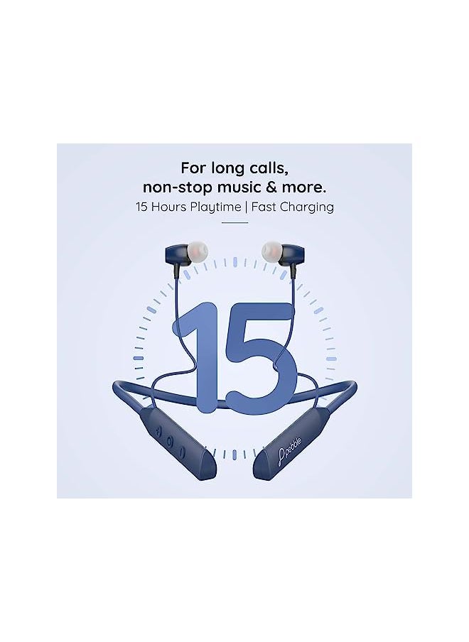 Pebble - Buzz Touch Bluetooth In Ear Neckband 15 Hours Playtime Fast Charging Voice Assistant Ultra Low Latency Tws Earphones Bletooth 5.0 Blue - Image 1