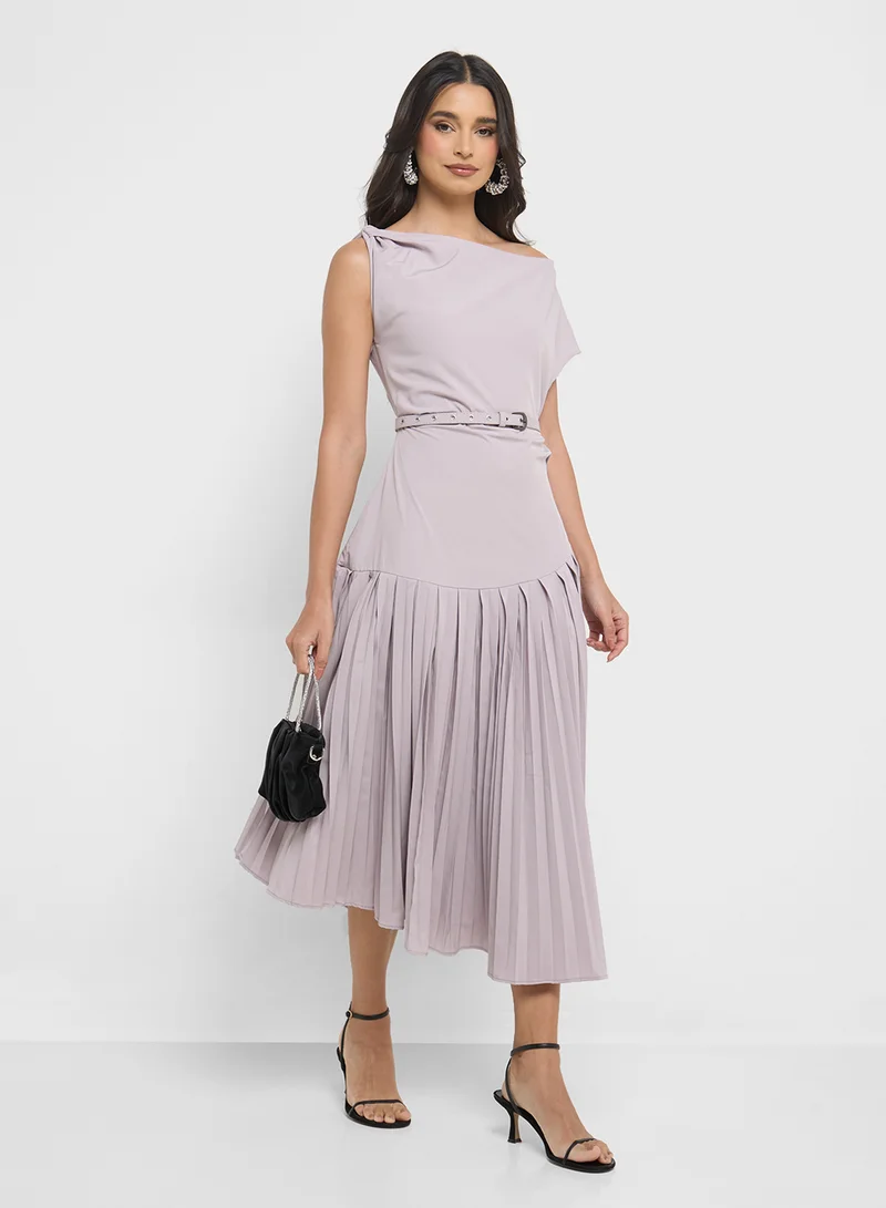 ELLA Pleated Belted Dress