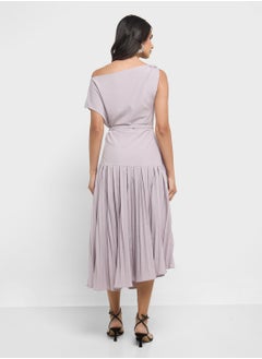 ELLA Pleated Dress With Asymmertic Neck  - Image 2