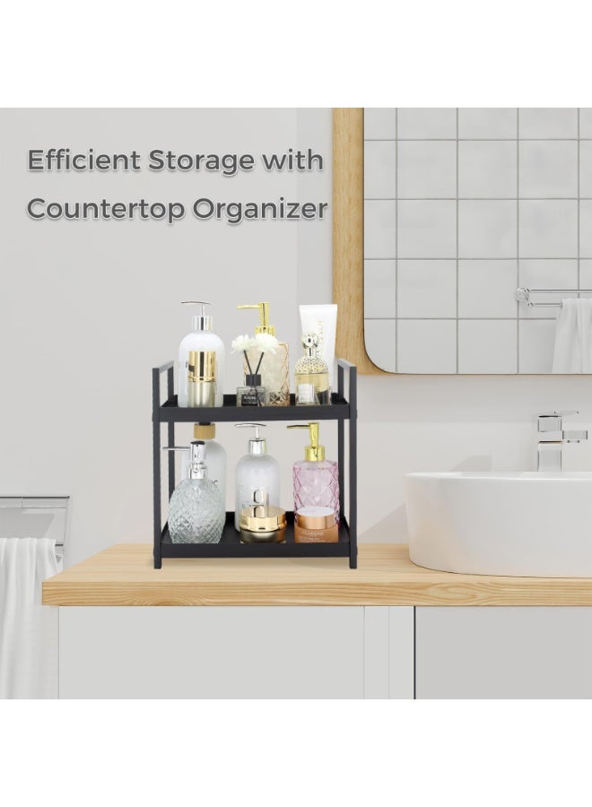 كيلا منظم سطح عمل مزدوج الطبقات للحمام - رف منظم مستحضرات التجميل ورف تخزين لغرف النوم والمكاتب ومنضدات المطبخ وتحت الأحواض (أسود) - Image 3