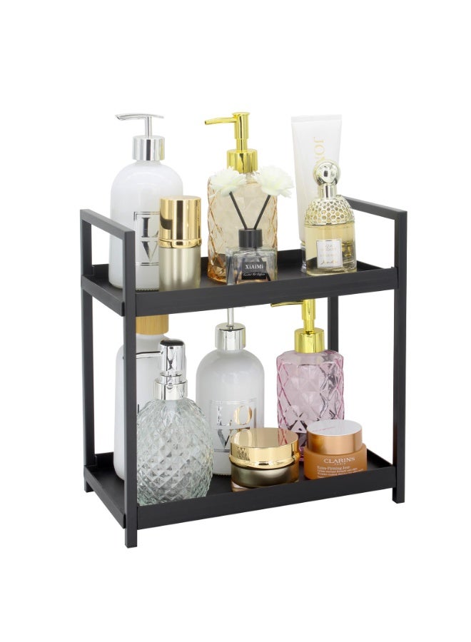 كيلا منظم سطح عمل مزدوج الطبقات للحمام - رف منظم مستحضرات التجميل ورف تخزين لغرف النوم والمكاتب ومنضدات المطبخ وتحت الأحواض (أسود) - Image 1