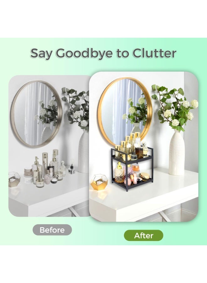 كيلا منظم سطح عمل مزدوج الطبقات للحمام - رف منظم مستحضرات التجميل ورف تخزين لغرف النوم والمكاتب ومنضدات المطبخ وتحت الأحواض (أسود) - Image 4