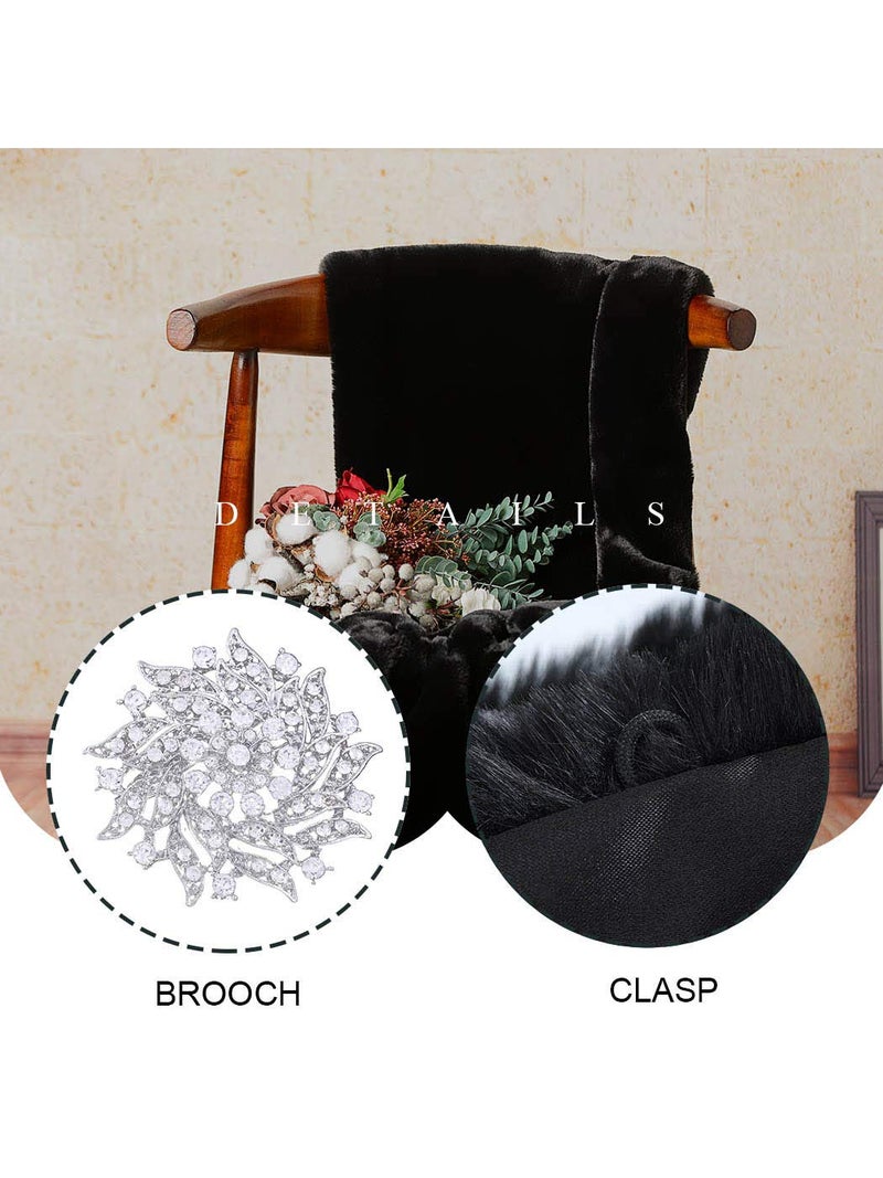 GORAIS Women's Wedding Faux Fur Shawls and Wraps Bridal Fur Scarf Stoles with Brooch for Bride and Bridesmaids (US 4-14(S-M), C Black) - Image 5