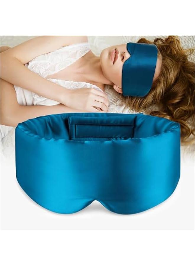 HOOKOR 100% Mulberry Silk Sleep Mask Eye Mask for Man and Woman with Adjustable Headband, Full Size Large Sleep Mask & Blindfold for Total Blackout for All Night Sleep, Travel & Nap (Peacock Blue) - Image 1