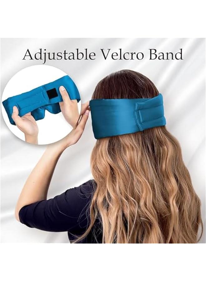 HOOKOR 100% Mulberry Silk Sleep Mask Eye Mask for Man and Woman with Adjustable Headband, Full Size Large Sleep Mask & Blindfold for Total Blackout for All Night Sleep, Travel & Nap (Peacock Blue) - Image 3