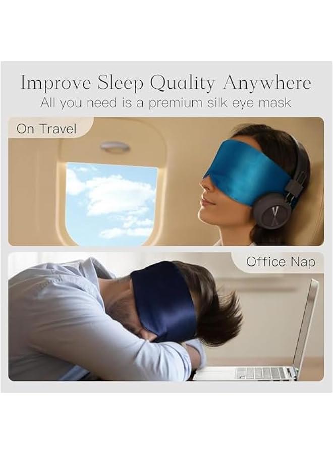 HOOKOR 100% Mulberry Silk Sleep Mask Eye Mask for Man and Woman with Adjustable Headband, Full Size Large Sleep Mask & Blindfold for Total Blackout for All Night Sleep, Travel & Nap (Peacock Blue) - Image 5