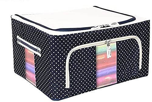 AR MALL Foldable Linen Fabric Steel Frame Cloth Laundry Saree Blankets Undergarments Storage Organizer Boxes For Wardrobe Blue - Image 1
