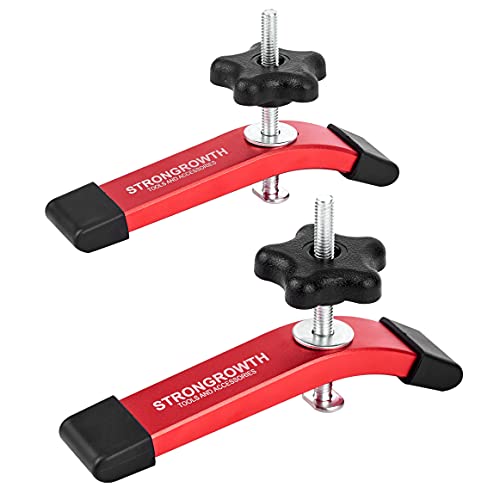 STRONGROWTH T track Hold Down Clamps - Double Cut Profile Universal T-Track Clamps, 6-3/8"L x 1-1/4"W -Woodworking and t slot clamp - Fine Sandblast Anodized - Red Color-2PK - Image 1