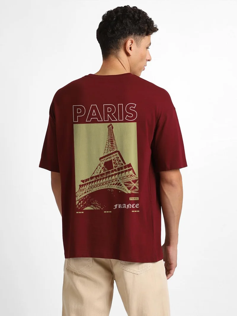 NOBERO Men's Oversized Burgundy T-Shirt for Men