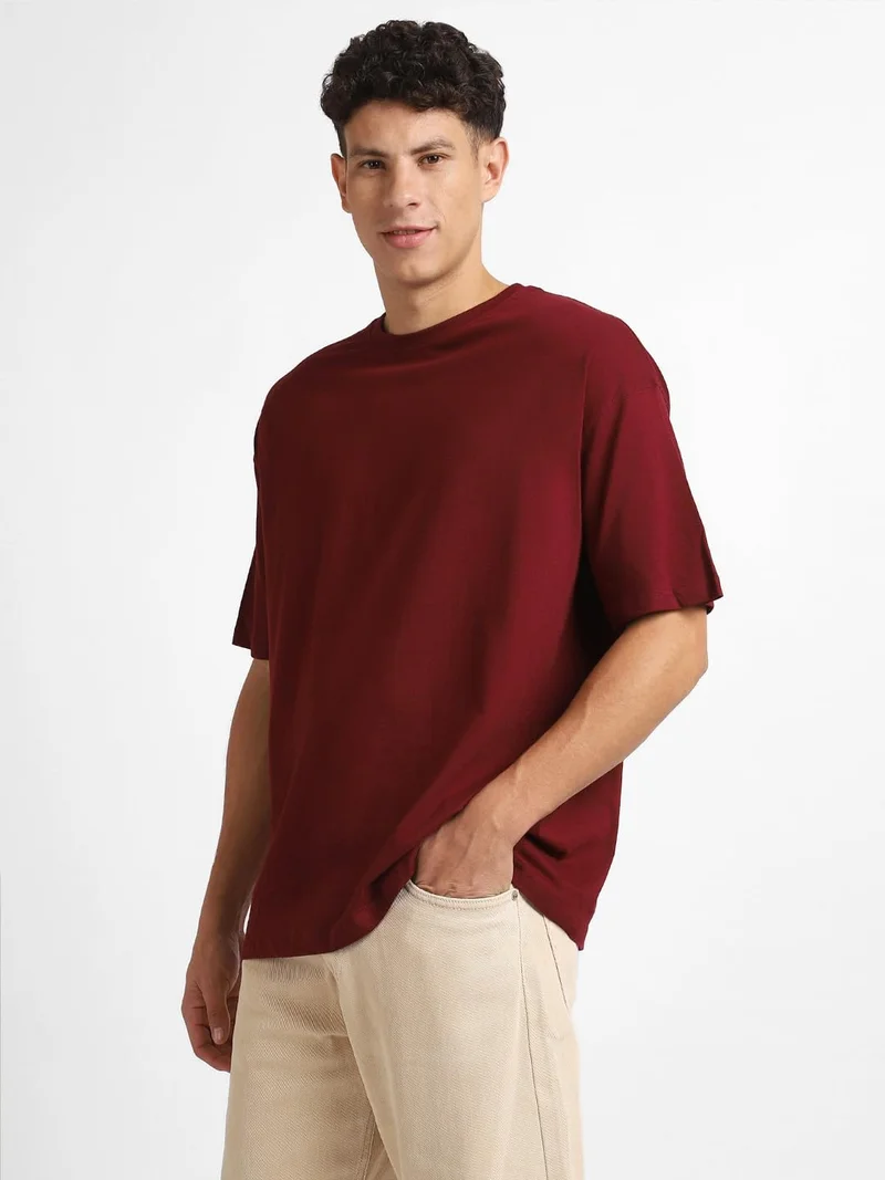 NOBERO  Men's Oversized Burgundy T-Shirt for Men for Men | Best Price UAE