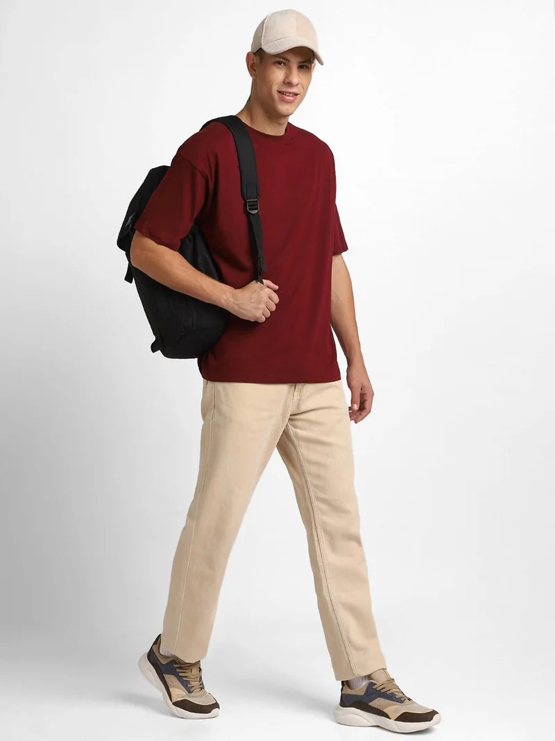 NOBERO  Men's Oversized Burgundy T-Shirt for Men for Men | Best Price UAE