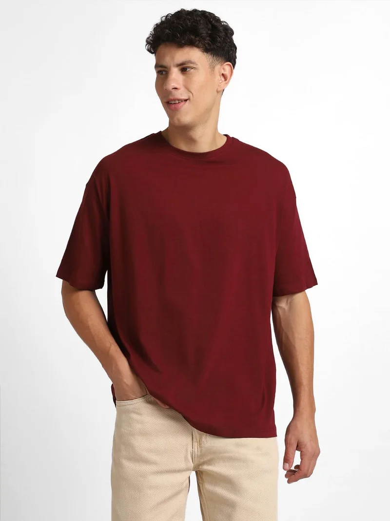 NOBERO  Men's Oversized Burgundy T-Shirt for Men for Men | Best Price UAE