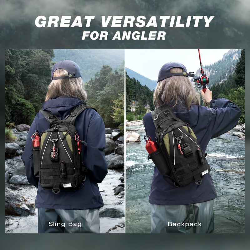 Ghosthorn Fishing Backpack Tackle Sling Bag-Backpack with Rod Holder- Lightweight Tackle Box Fly Fishing Gifts for Men Women (B.Black) - Image 2