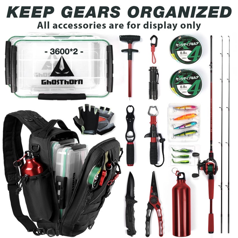 Ghosthorn Fishing Backpack Tackle Sling Bag-Backpack with Rod Holder- Lightweight Tackle Box Fly Fishing Gifts for Men Women (B.Black) - Image 4