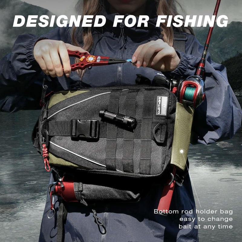Ghosthorn Fishing Backpack Tackle Sling Bag-Backpack with Rod Holder- Lightweight Tackle Box Fly Fishing Gifts for Men Women (B.Black) - Image 5