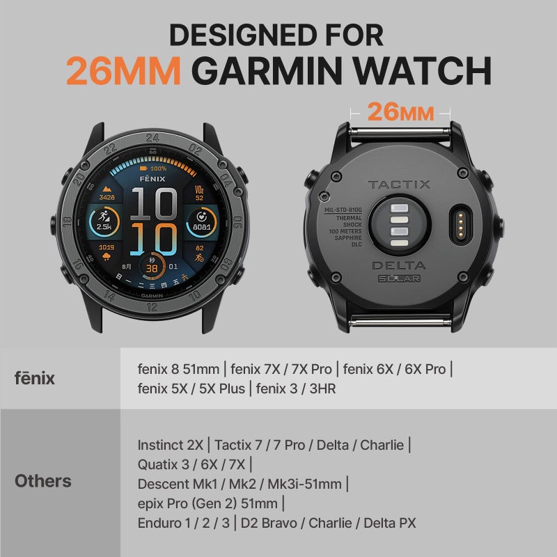 Bandletic سوار Bandletic متوافق مع Garmin Fenix 6X/7X، سوار ساعة مغناطيسي ناعم من السيليكون بحجم 26 مم بديل لـ Fenix 8 51 مم/7X 6X Pro/5X Plus/3/Instinct 2X/Enduro/Tactix/Descent MK2i الذكية - Image 3