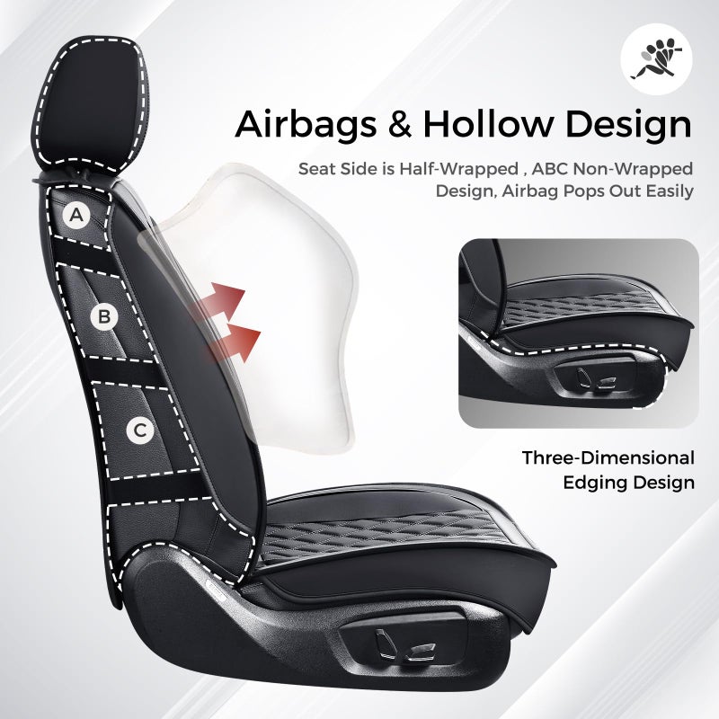 Huidasource Seat Covers Full Set, 5 Layers Full-Cover Leather Seat Cover Hollow Design Airbag Pops, Front ï¼† Back Seat, Seat Covers for Most Cars, Vans, Trucks, SUVs Universal Fit (Full Set/Black) - Image 3