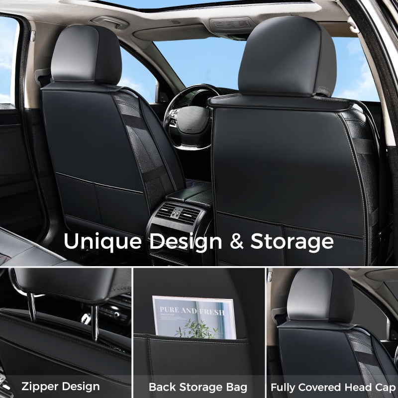 Huidasource Seat Covers Full Set, 5 Layers Full-Cover Leather Seat Cover Hollow Design Airbag Pops, Front ï¼† Back Seat, Seat Covers for Most Cars, Vans, Trucks, SUVs Universal Fit (Full Set/Black) - Image 4