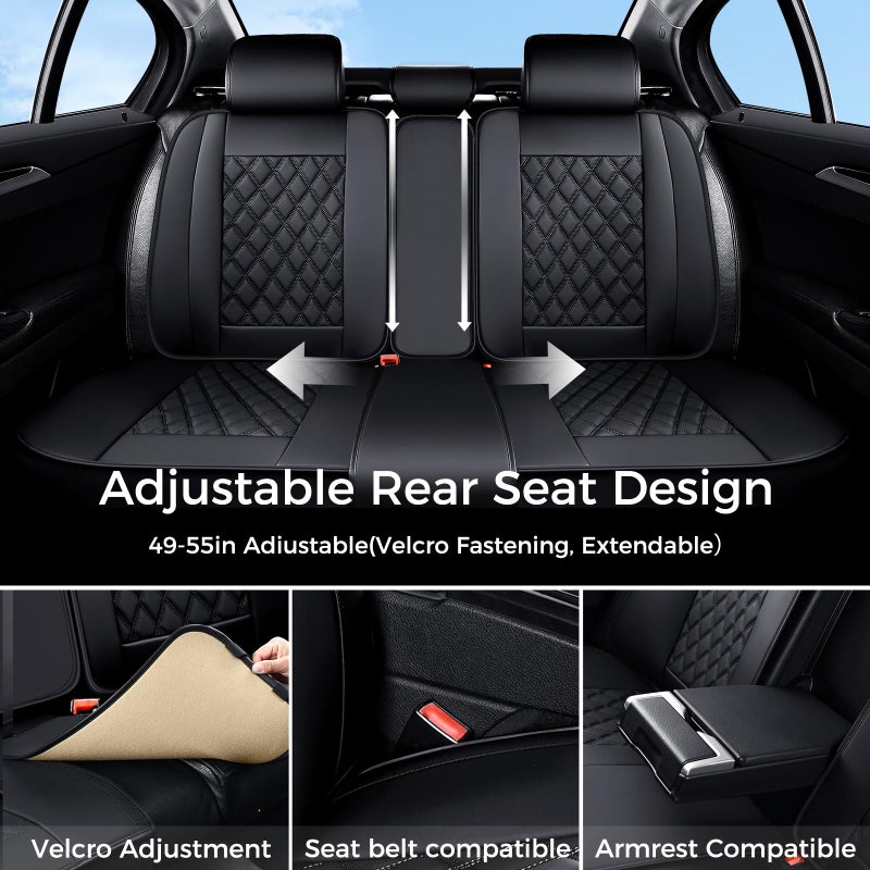 Huidasource Seat Covers Full Set, 5 Layers Full-Cover Leather Seat Cover Hollow Design Airbag Pops, Front ï¼† Back Seat, Seat Covers for Most Cars, Vans, Trucks, SUVs Universal Fit (Full Set/Black) - Image 5