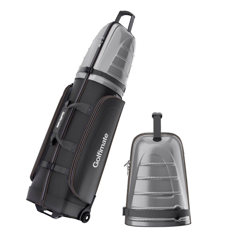 Golfimate Golf Travel Bag for Airlines with Carbon Fiber Look Hard Top, Protective Club Traveling Cover with Wheel, Golf Club Carrier Case for Airplanes, Thick Padding, Durable Zippers, 2 Spacious Side Pockets - Image 1