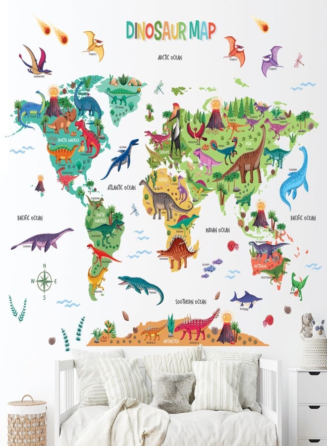 ديكو وال ملصقات حائط كبيرة جدًا على شكل خريطة العالم للديناصورات من ديكو وول DL3-2415، 59.5 بوصة × 41.8 بوصة، ملصقات تعليمية قابلة للإزالة للأطفال، غرفة نوم الأطفال، غرفة المعيشة، ديكور فني للمنزل، غرفة لعب الأولاد، قابلة للإزالة - Image 2