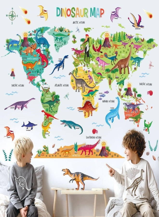 ديكو وال ملصقات حائط كبيرة جدًا على شكل خريطة العالم للديناصورات من ديكو وول DL3-2415، 59.5 بوصة × 41.8 بوصة، ملصقات تعليمية قابلة للإزالة للأطفال، غرفة نوم الأطفال، غرفة المعيشة، ديكور فني للمنزل، غرفة لعب الأولاد، قابلة للإزالة - Image 1