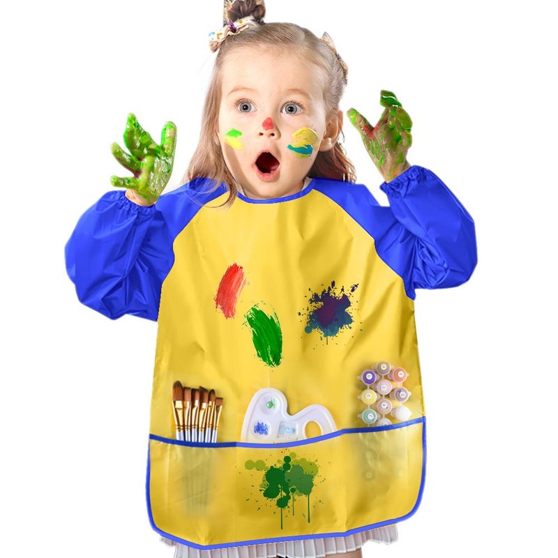 KUUQA Childrens Kids Toddler Waterproof Play Apron Art Smock with 3 Roomy Pockets - Painting, Baking, Feeding Smock - Age 2-4 years (Paints and Brushes not included) - Image 5