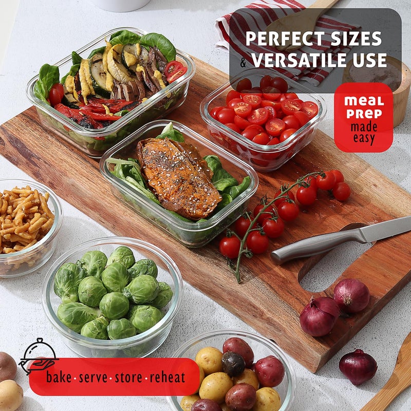 EATEX 24pc Glass Storage Containers with Lids, 12 Set Glass Food Storage Containers with 12 Airtight Lids, Pantry Kitchen Meal Prep Containers for Lunch, Freezer Storage Containers, Oven Safe - Image 5