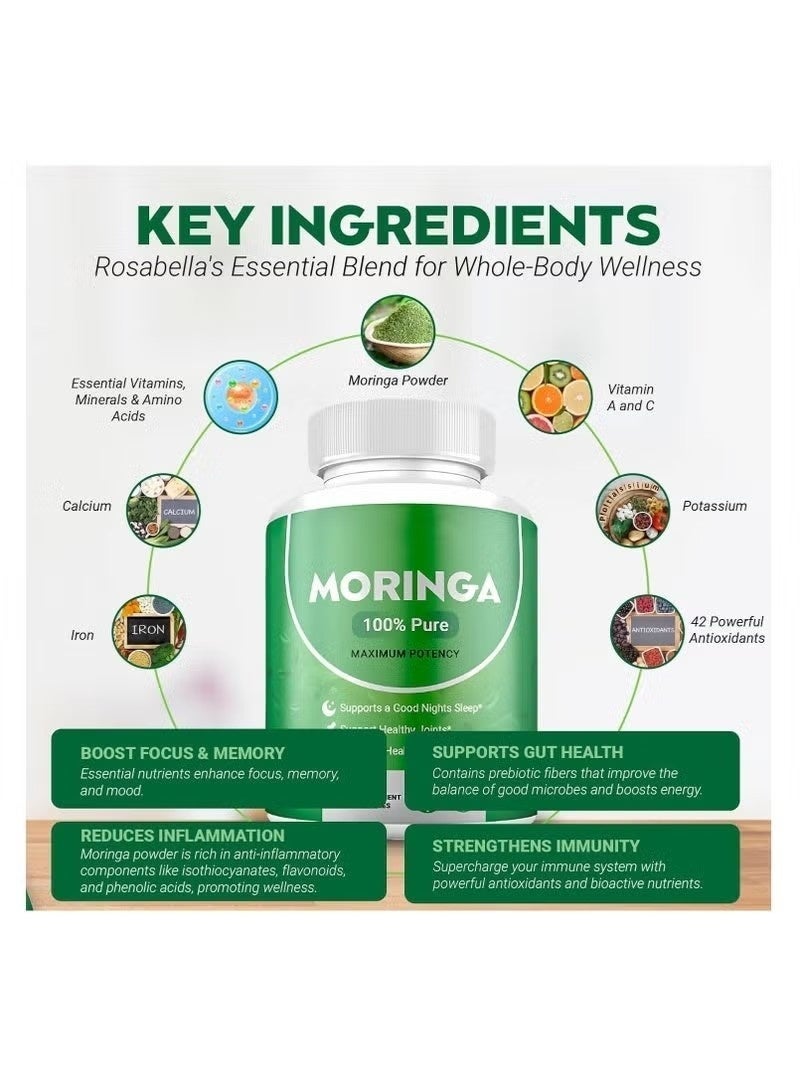 مورينجا كبسولات مسحوق مورينغا غنية بالمغذيات النقية مسحوق مورينغا مضاد للأكسدة الأخضر الطبيعي يدعم الطاقة صحة الجلد صحة الأمعاء + الفيتامينات الأساسية والأحماض الأمينية A1 - Image 2