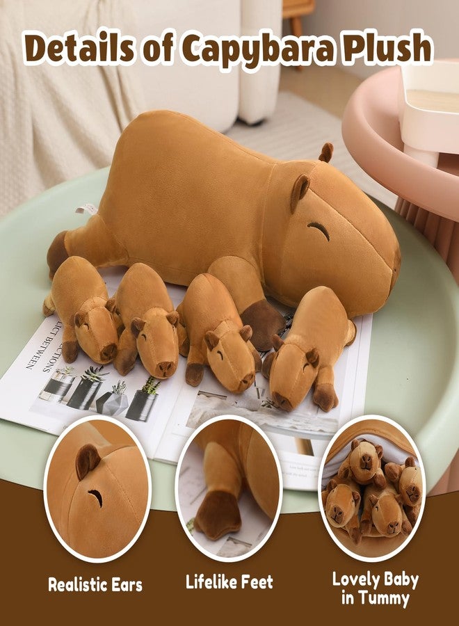 SQEQE Stuffed Capybara Plush - Cute Capybara Mommy with 4 Babies Surprise Soft Capybara Animal Toy Christmas, Valentine's, Birthday Gifts Ideal for Boys and Girls - Image 2