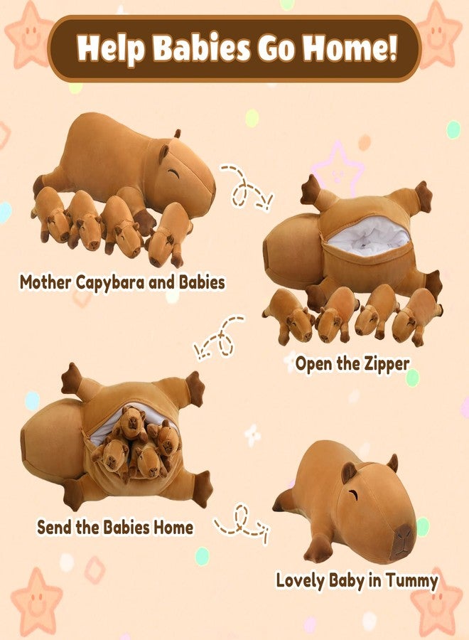SQEQE Stuffed Capybara Plush - Cute Capybara Mommy with 4 Babies Surprise Soft Capybara Animal Toy Christmas, Valentine's, Birthday Gifts Ideal for Boys and Girls - Image 4