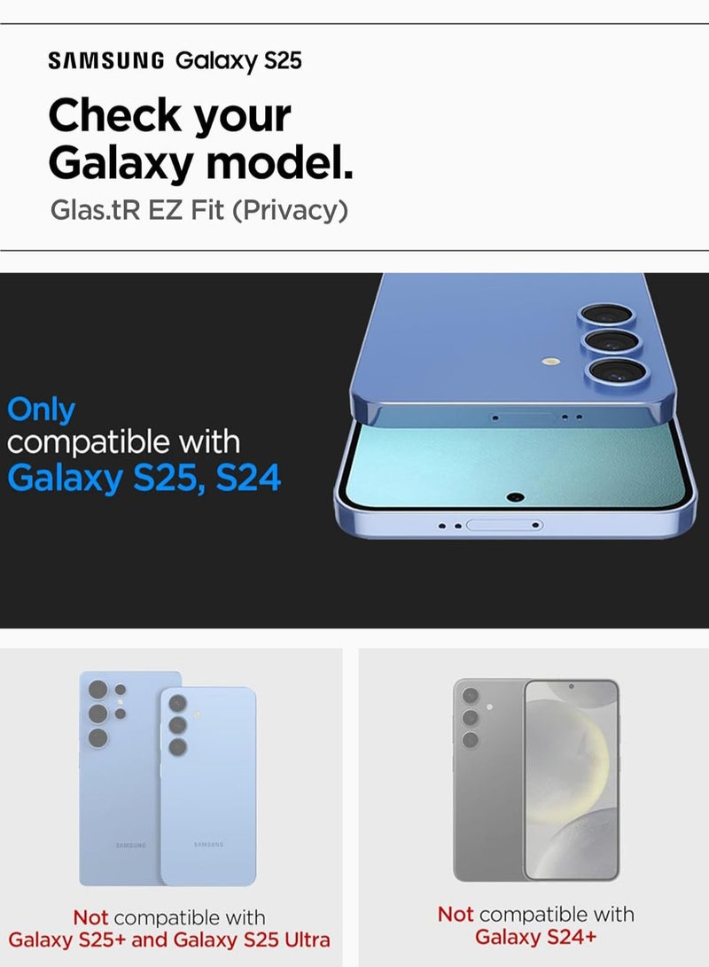 Spigen GLAStR EZ Fit PRIVACY for Samsung Galaxy S24 / Galaxy S25 Privacy Screen Protector [2 PACK] Tempered Glass with Easy Install Tray - Image 2