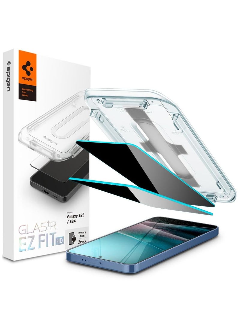 Spigen GLAStR EZ Fit PRIVACY for Samsung Galaxy S24 / Galaxy S25 Privacy Screen Protector [2 PACK] Tempered Glass with Easy Install Tray - Image 1