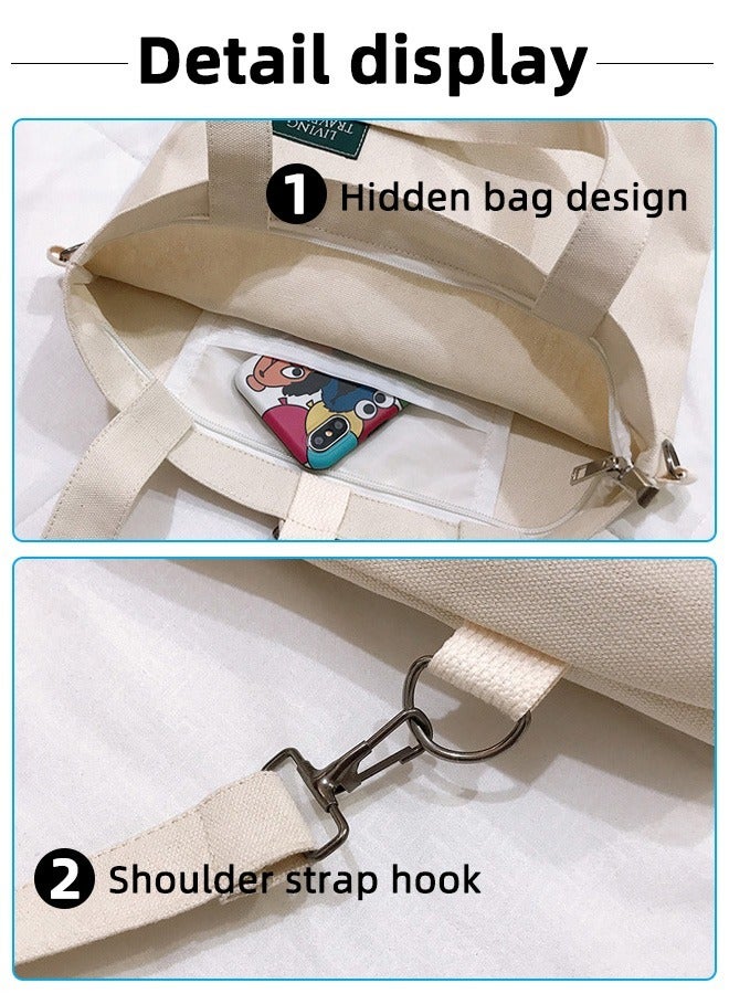 جوي شيك حقيبة كتف قماشية كاجوال متعددة الوظائف ذات سعة كبيرة للطلاب الجامعيين حقيبة ظهر خفيفة الوزن قابلة للطي باللون البيج - Image 5