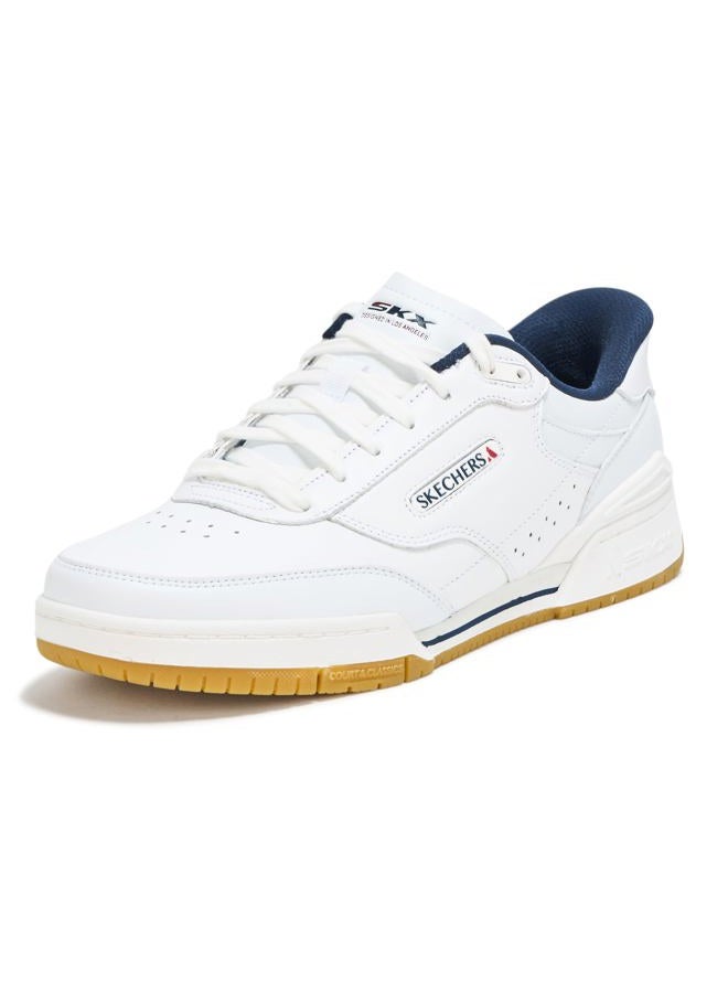 SKECHERS Men's Recoil Hands Free Slip-ins Sneaker, White/Navy, 45.5 EU - Image 1