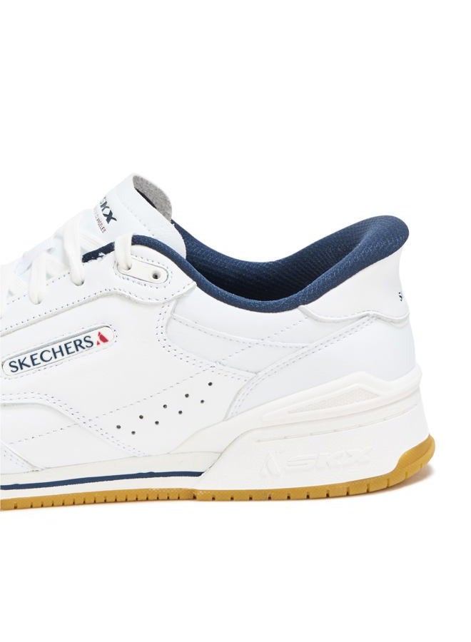 SKECHERS Men's Recoil Hands Free Slip-ins Sneaker, White/Navy, 45.5 EU - Image 4