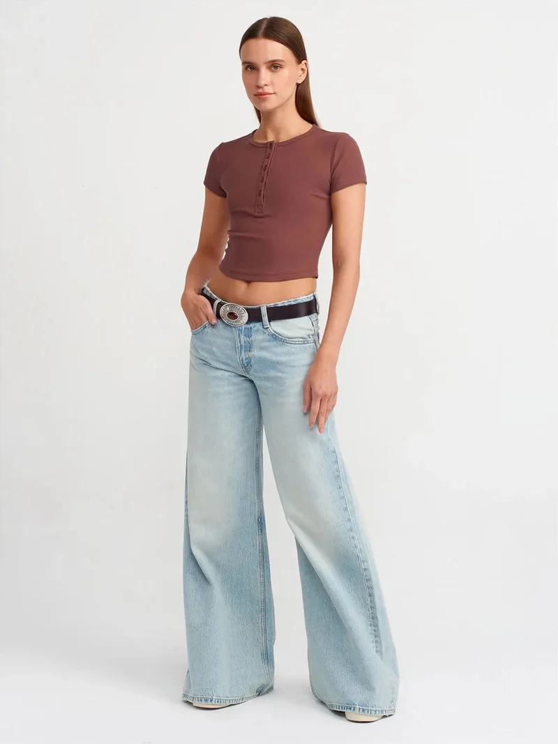 ديلفين DILVIN Women's Cropped Slim-fit Crew Neck T-shirt