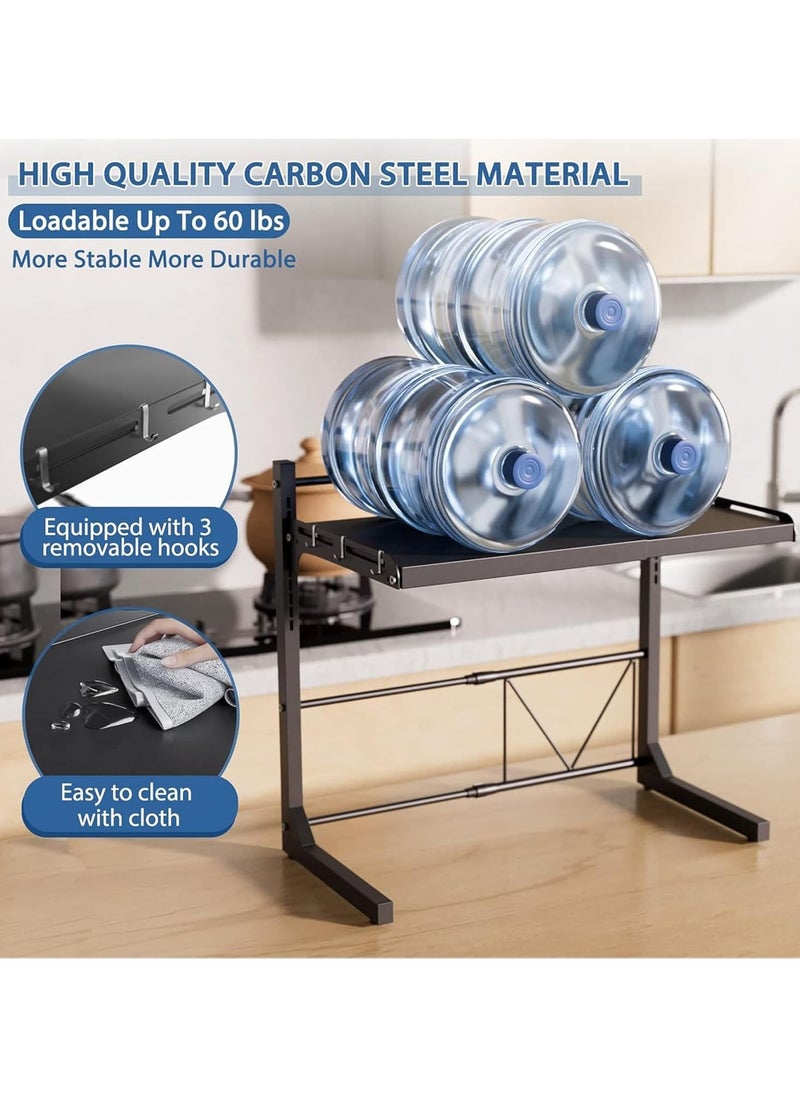 Jorunb - Expandable And Height Adjustable Metal Microwave Oven Rack, Microwave Stand, Pots Pans Organizer with 6 Hooks, Chopping Board Holder, Knife Holder, Chopstick Holder Adjustable Expandable for Kitchen Storage (Black, 2 Tier) - Image 1
