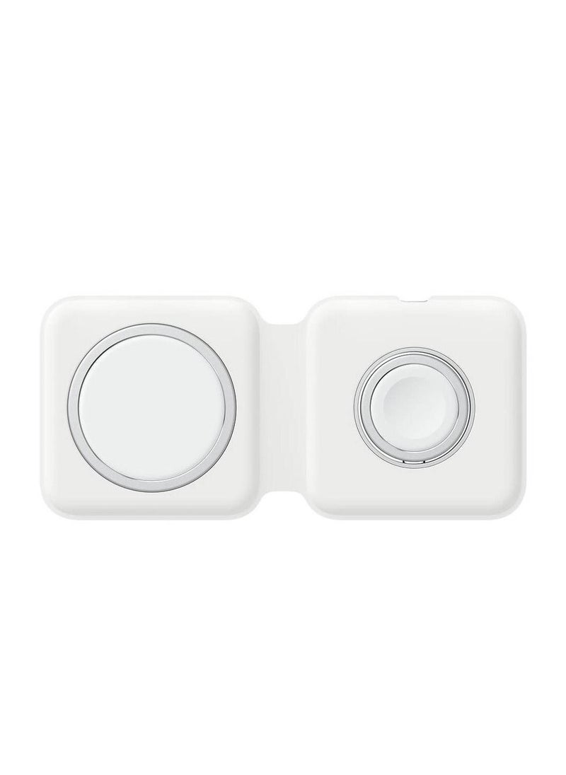 Generic - Foldable Magnetic Charging Dock Qi Wireless Magsafe Duo Charger 15W White - Image 1